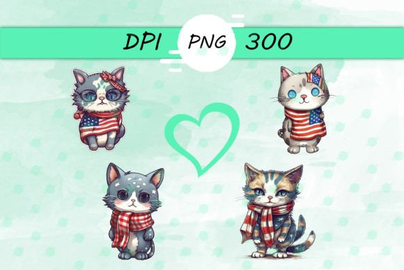 American Flag with Cute Cat Scarf Png: Graphics and Crafts Fusion