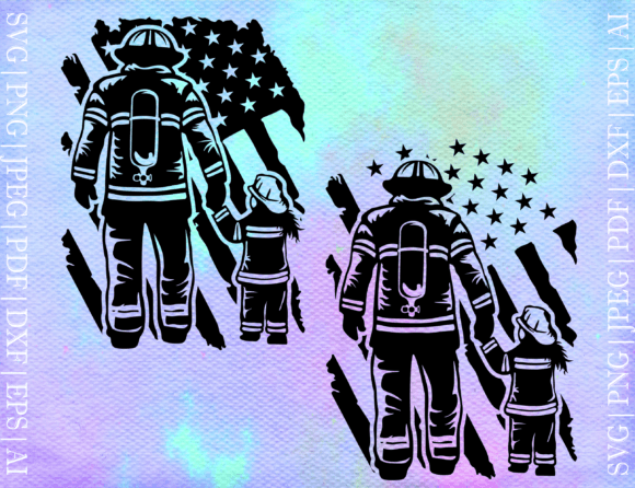 Firefighter with Daughter Flag SVG for Crafts and Graphics