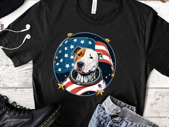 Pitbull Astronaut American Flag Retro: Graphics for Crafts