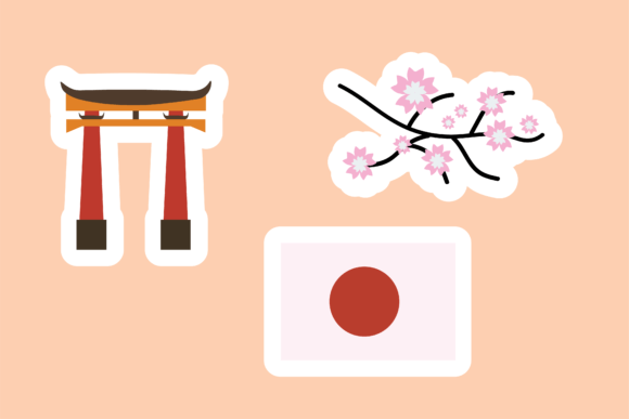 Stickers Icon Japan Flag Cherry Blossom Graphics & Crafts